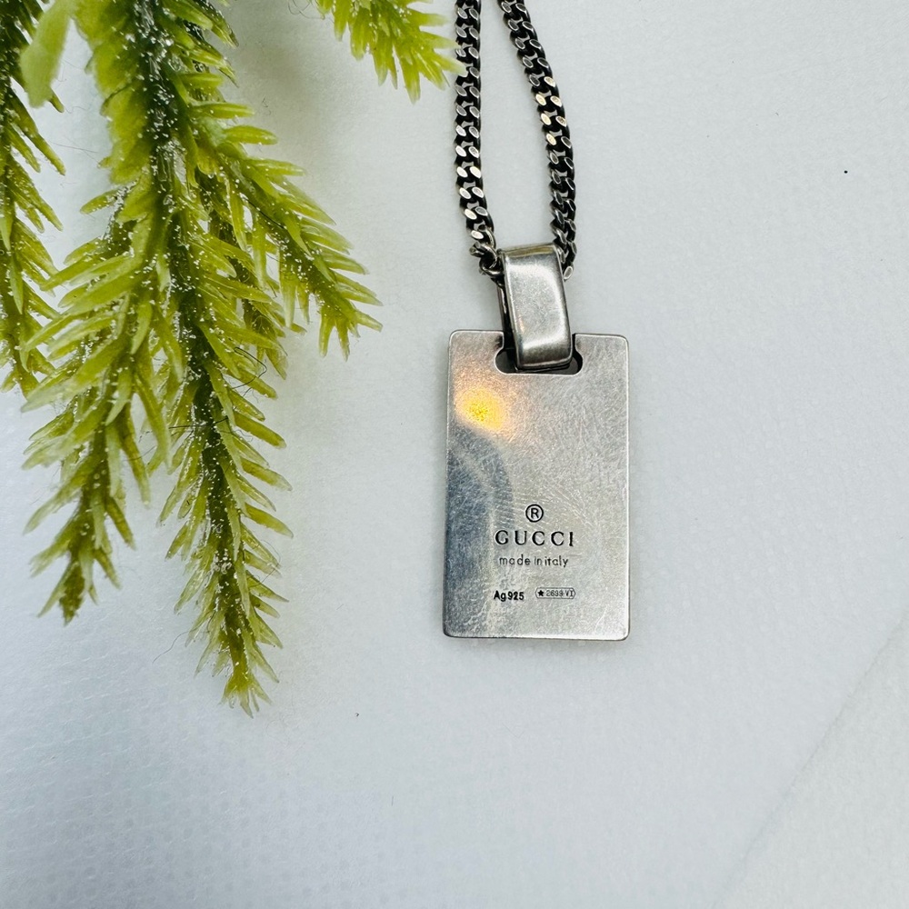 GUCCI Logo Diamante Shima Plate Necklace  Silver 925 - Picture 4 of 5